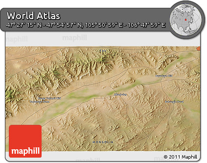 Satellite 3D Map of the Area around 47° 41' 6" N, 106° 19' 29" E