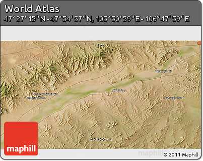 Satellite 3D Map of the Area around 47° 41' 6" N, 106° 19' 29" E