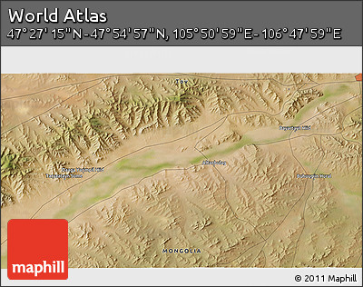 Satellite 3D Map of the Area around 47° 41' 6" N, 106° 19' 29" E