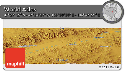 Physical Panoramic Map of the Area around 47° 41' 6" N, 106° 19' 29" E