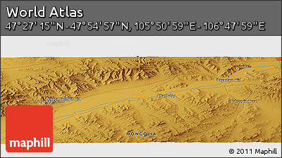 Physical Panoramic Map of the Area around 47° 41' 6" N, 106° 19' 29" E