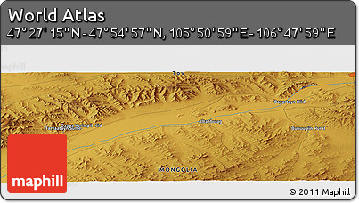Physical Panoramic Map of the Area around 47° 41' 6" N, 106° 19' 29" E
