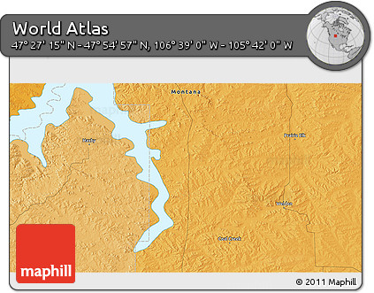 Political 3D Map of the Area around 47° 41' 6" N, 106° 10' 30" W