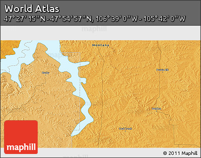 Political 3D Map of the Area around 47° 41' 6" N, 106° 10' 30" W