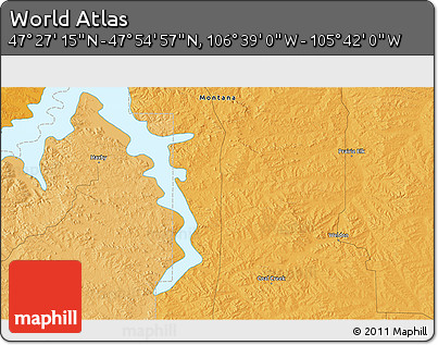Political 3D Map of the Area around 47° 41' 6" N, 106° 10' 30" W