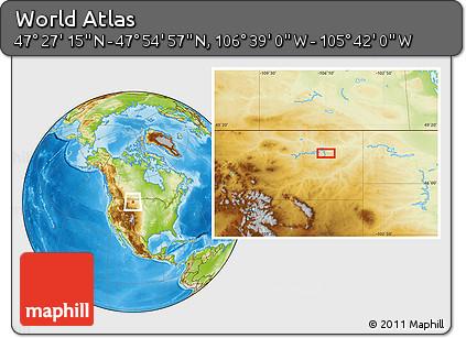 Physical Location Map of the Area around 47° 41' 6" N, 106° 10' 30" W