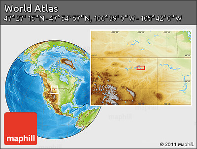 Physical Location Map of the Area around 47° 41' 6" N, 106° 10' 30" W