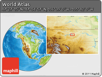 Physical Location Map of the Area around 47° 41' 6" N, 106° 10' 30" W