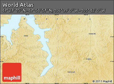 Physical Map of the Area around 47° 41' 6" N, 106° 10' 30" W