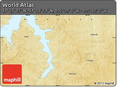 Physical Map of the Area around 47° 41' 6" N, 106° 10' 30" W