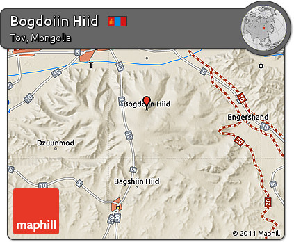 Shaded Relief Map of Bogdoiin Hiid
