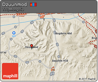 Shaded Relief Map of Dzuunmod