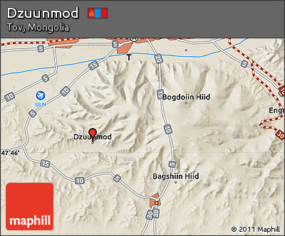 Shaded Relief Map of Dzuunmod