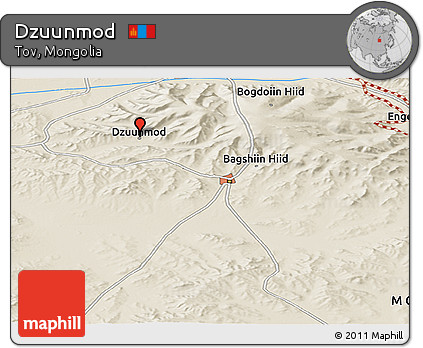 Shaded Relief Panoramic Map of Dzuunmod