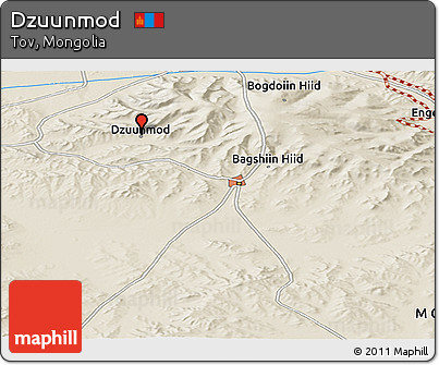 Shaded Relief Panoramic Map of Dzuunmod