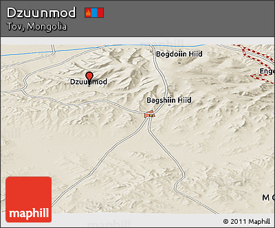 Shaded Relief Panoramic Map of Dzuunmod