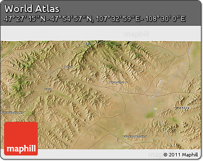 Satellite 3D Map of the Area around 47° 41' 6" N, 108° 1' 30" E