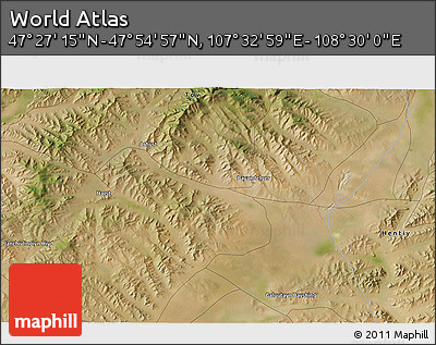 Satellite 3D Map of the Area around 47° 41' 6" N, 108° 1' 30" E
