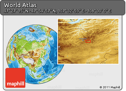 Physical Location Map of the Area around 47° 41' 6" N, 108° 1' 30" E