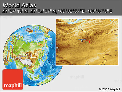 Physical Location Map of the Area around 47° 41' 6" N, 108° 1' 30" E