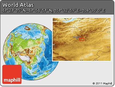 Physical Location Map of the Area around 47° 41' 6" N, 108° 1' 30" E
