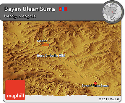Physical Panoramic Map of Bayan Ulaan Suma