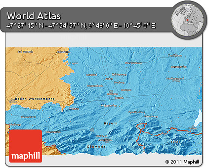 Political 3D Map of the Area around 47° 41' 6" N, 10° 16' 30" E