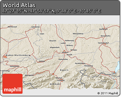 Shaded Relief 3D Map of the Area around 47° 41' 6" N, 10° 16' 30" E