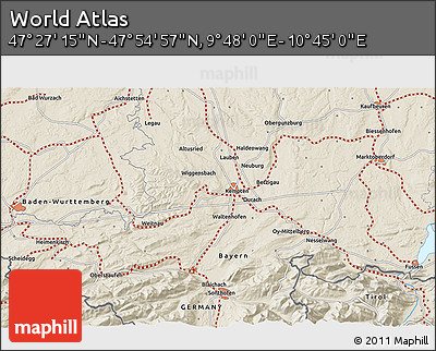 Shaded Relief 3D Map of the Area around 47° 41' 6" N, 10° 16' 30" E