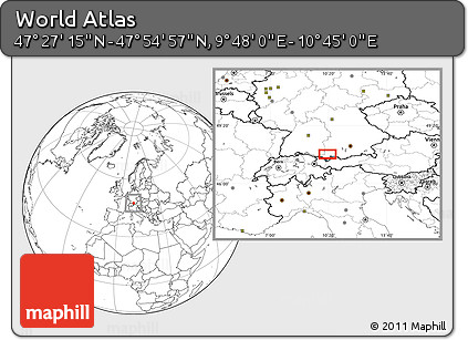 Blank Location Map of the Area around 47° 41' 6" N, 10° 16' 30" E