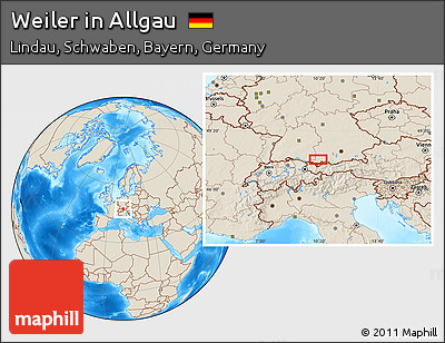 Shaded Relief Location Map of Weiler In Allgau
