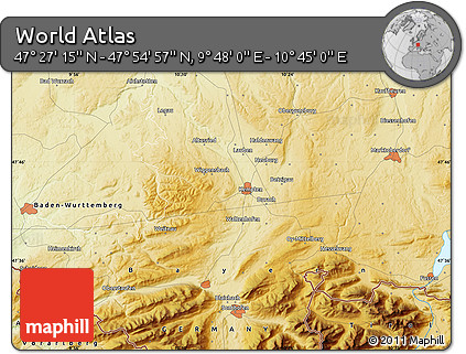 Physical Map of the Area around 47° 41' 6" N, 10° 16' 30" E