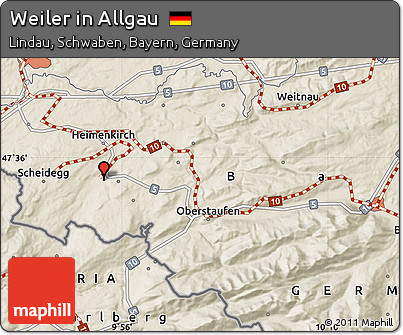 Shaded Relief Map of Weiler In Allgau