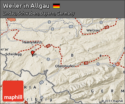 Shaded Relief Map of Weiler In Allgau