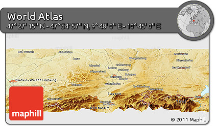 Physical Panoramic Map of the Area around 47° 41' 6" N, 10° 16' 30" E