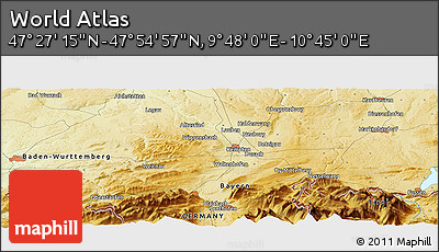 Physical Panoramic Map of the Area around 47° 41' 6" N, 10° 16' 30" E
