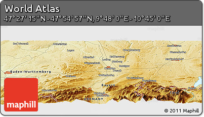 Physical Panoramic Map of the Area around 47° 41' 6" N, 10° 16' 30" E