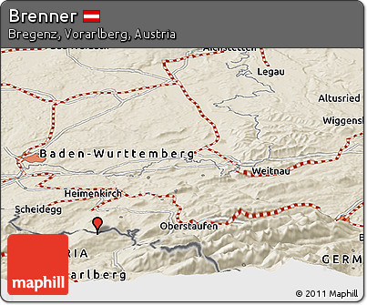 Shaded Relief Panoramic Map of Brenner
