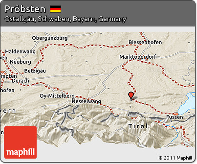 Shaded Relief Panoramic Map of Pröbsten