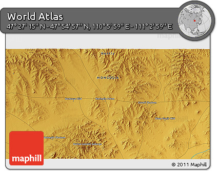 Physical 3D Map of the Area around 47° 41' 6" N, 110° 34' 29" E