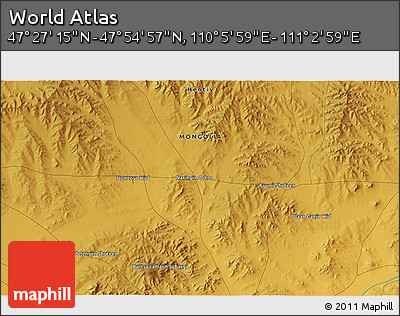 Physical 3D Map of the Area around 47° 41' 6" N, 110° 34' 29" E