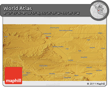 Physical 3D Map of the Area around 47° 41' 6" N, 112° 7' 30" W