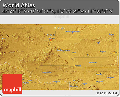 Physical 3D Map of the Area around 47° 41' 6" N, 112° 7' 30" W