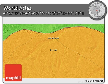 Political 3D Map of the Area around 47° 41' 6" N, 116° 31' 30" E