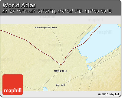 Physical 3D Map of the Area around 47° 41' 6" N, 117° 22' 30" E