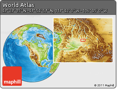 Physical Location Map of the Area around 47° 41' 6" N, 117° 13' 29" W