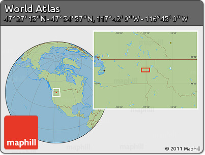 Savanna Style Location Map of the Area around 47° 41' 6" N, 117° 13' 29" W