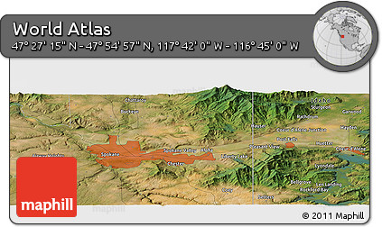 Satellite Panoramic Map of the Area around 47° 41' 6" N, 117° 13' 29" W