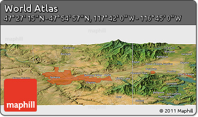 Satellite Panoramic Map of the Area around 47° 41' 6" N, 117° 13' 29" W