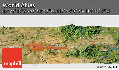 Satellite Panoramic Map of the Area around 47° 41' 6" N, 117° 13' 29" W